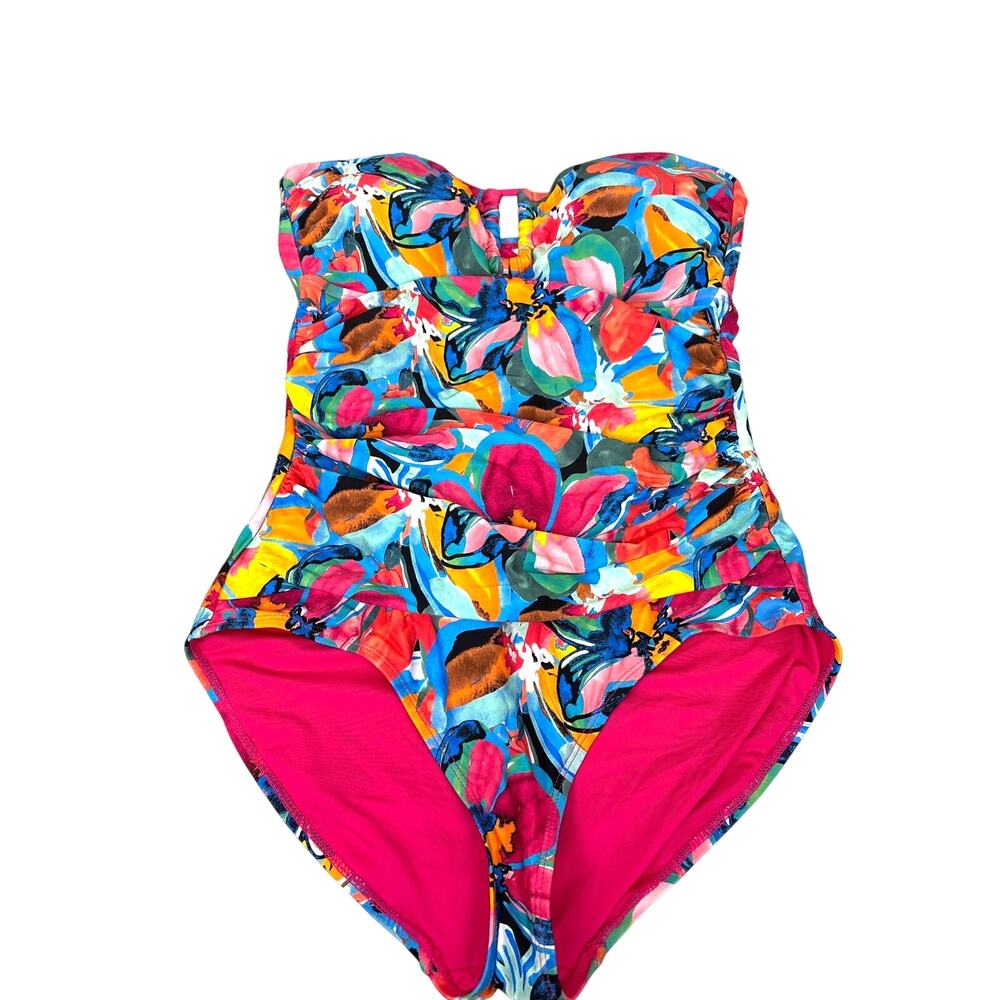 Anne Cole Womens 12 Multicolor Floral Bandeau One Piece Swimsuit Sweatheart New